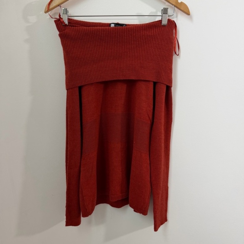 Carole Little 100% Merino Wool‎ Y2K Burnt Orange Foldown Off Shoulder Sweater L